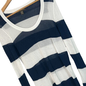 TOMMY BAHAMA Womens M Blue White Striped Open Knit Pullover Beach Cover Up Shirt